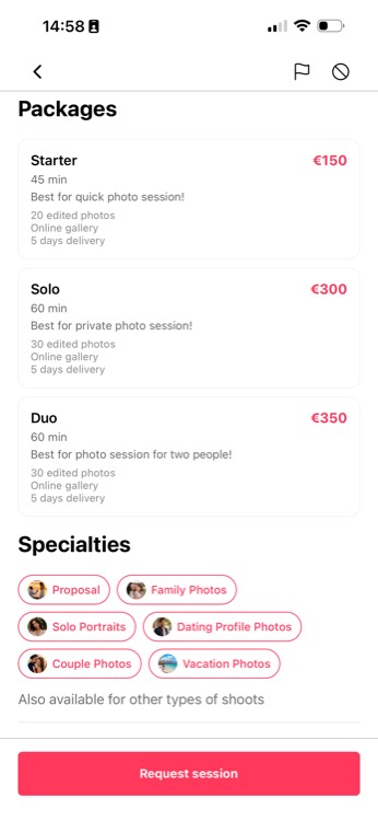 Photographer packages